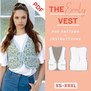 Quilted Vest Sewing Pattern PDF Reversible Vest Pattern xs-xxxl with double welt pockets in DIN A4 and US Letter Sewing tutorial