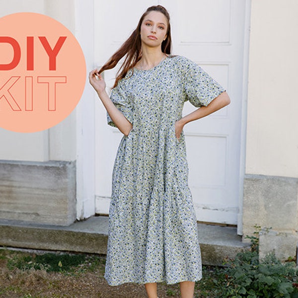 ensemble de couture robe robe midi coudre robe d'été | XS-XXXL | Boîte à couture, kit de bricolage, kit de bricolage, kit de couture | Facile avec des instructions vidéo en allemand et en anglais