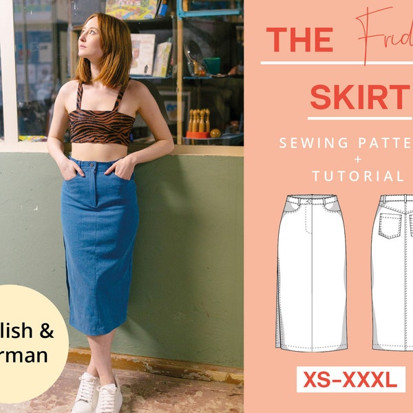 Denim Skirt Sewing Pattern Digital pdf Ladies Skirt Midiskirt | XS-XXXL | A4 US Letter | Intermediate | English German