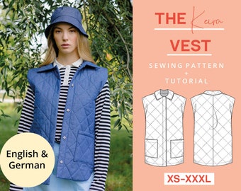 Quilted Gilet Sewing Pattern Denim Vest Pattern | XS-XXXL | Instant Download | Beginner friendly | Easy and modern | With video tutorial