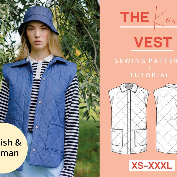 Quilted Gilet Sewing Pattern Denim Vest Pattern | XS-XXXL | Instant Download | Beginner friendly | Easy and modern | With video tutorial