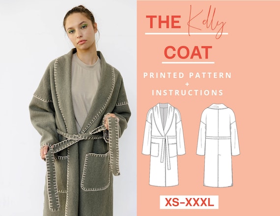 Mantel Papierschnittmuster OHNE NÄHMASCHINE | xs-xxxl A0 | Nähanfänger | Nähanleitung Wickelmantel Schalkragen Jacke Mantel Schnittmuster