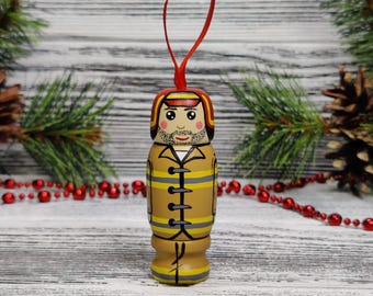 Funny Fireman Ornament, Handmade Wooden Gag Gift