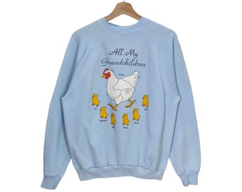 Vtg 80s 90s All My Grandchildren Raglan Sweatshirt Large Vintage Chicken Sweater Jumper Pullover Crewneck Animal Graphic Womens Size L