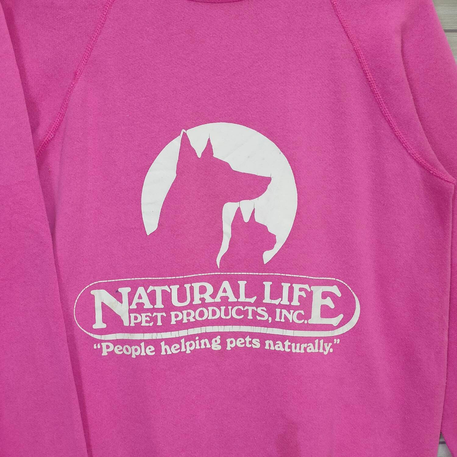 80s 90s natural life pet product sudadera raglan peque o vintage