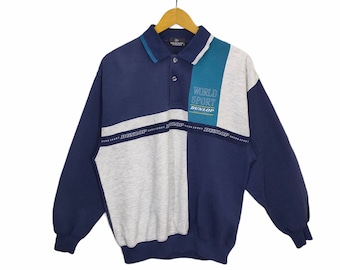 Dunlop Motorsport Sweatshirt Polo Large Vintage Colorblock Dunlop Racing Team Sweater Jumper Pullover Womens Size L