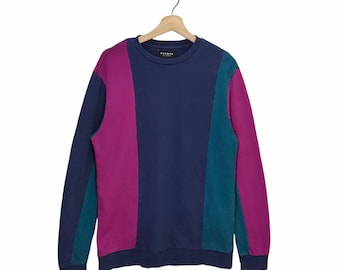 Y2K Rainbow Sweatshirt Small Vintage Colorblock Sweater Jumper Pullover Mens Size S