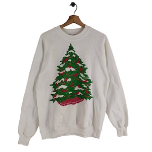 80s Christmas Raglan Sweatshirt Vintage Jerzees Sweater Jumper Crewneck White