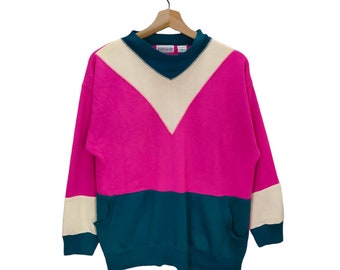 Vtg 90s Colorblock Pullover Medium Vintage Geometric Multicolor Sweatshirt Sweater Jumper Crewneck Size M