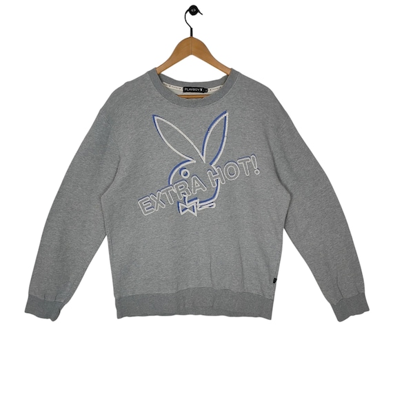 Vintage Playboy “extra Hot!” Grey Sweatshirt – Embroidered Logo