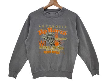 Jaren 90 Up North Wisconsin-sweatshirt middelgrote vintage elandtrui trui trui ronde hals dierenprint damesmaat M