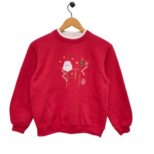 90s Embroidery Christmas Sweatshirt Vintage Santa Sweater Jumper Crewneck Red