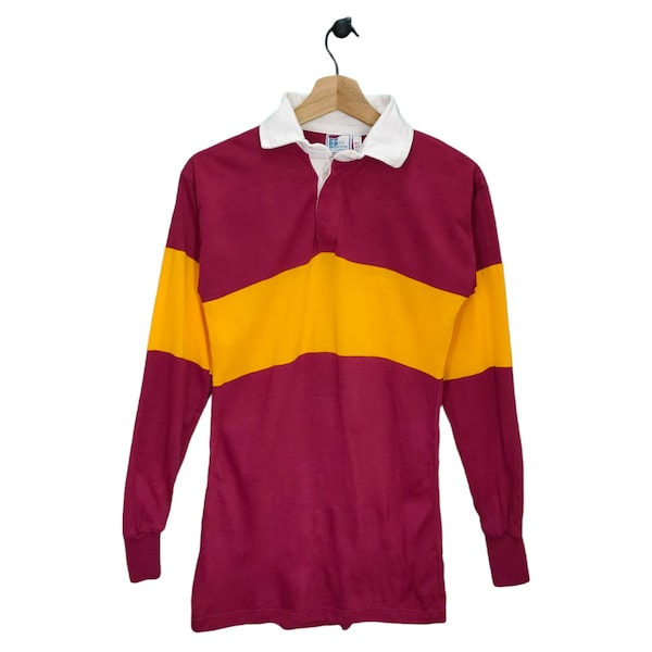 Eric Thomas Polo Shirt, Vintage Rugby, Stripes Shirt, Red Orange, Vtg 90s Top Tee, Long sleeve T-shirt, Street Fashion, Size XS