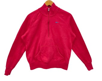 Suéter Nike con cremallera de un cuarto y bordado del logo de Nike, sudadera vintage Nike, jersey rojo