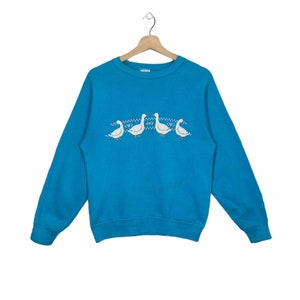 80s 90s Duck Sweatshirt Raglan Small Vintage Miller Mallard Duck Animal Sweater Jumper Pullover Crewneck Blue Womens Size S