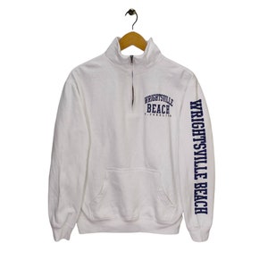 Wrightsville Beach Sweater Quarter Zip Vintage Style Jumper Pullover White Mens Size S