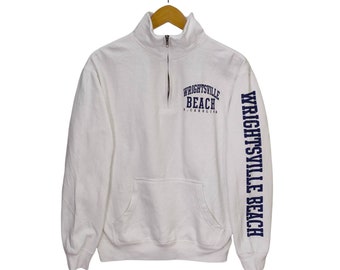Wrightsville Beach Sweater Quarter Zip Vintage Style Jumper Pullover White Mens Size S