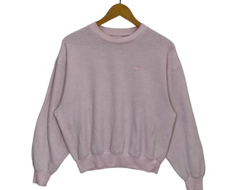 80er Jahre NIKE SWOOSH Kleines Logo Besticktes Crewneck Sweatshirt Medium Vintage Nike Sweater Pullover Pullover Rosa Size M