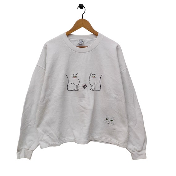 Y2K Kitten Sweatshirt X-Large Vintage Embroidery … - image 1