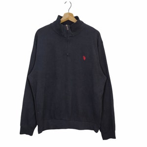 U.S Polo Assn Sweater Quarter Zip Vintage Sweater Jumper Pullover Embroidery Polo Pony Black Womens Size XL