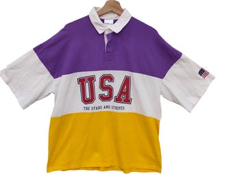 Vintage USA Colorblock Polo Shirt – Modish Gaze Large – Purple