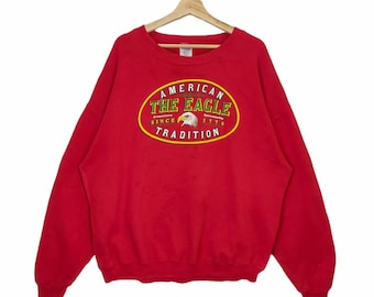 Sudadera tradicional americana de los 90, talla extragrande, estilo vintage, con el águila, jersey con estampado animal, cuello redondo, color rojo, talla XL