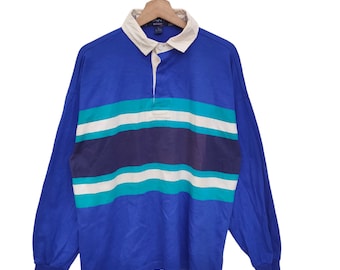 Gant Rugger, Vintage Rugby Polo Shirt, Stripes Shirt, Blue , Green , Vtg 90s Top Tee, Longsleeve T-shirt, Street Fashion, Size L , Large