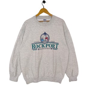 Vtg 90s Rockport Massachusetts USA Crewneck Sweatshirt Large Vintage Lighthouse Sailing Sweater Jumper White Size L