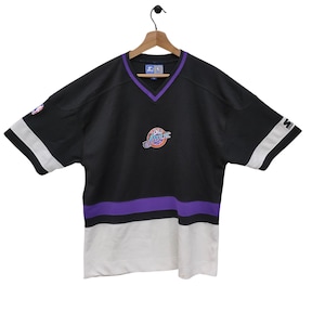 Vintage Utah Jazz NBA Basketball Jersey , Starter NBA Jersey, Black, Purple, and White - Size Large