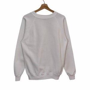 Années 80, 90, Hanes, sweat raglan vierge, moyen vintage, Hanes, pull uni, pull ras du cou, blanc unisexe, taille M