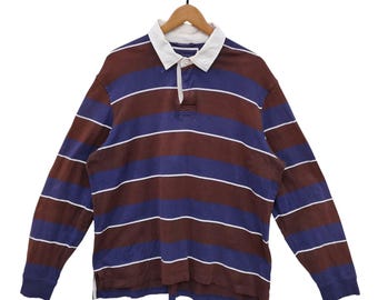 Vintage 90s LL Bean Polo Rugby Shirt Longsleeve Multicolor Made in