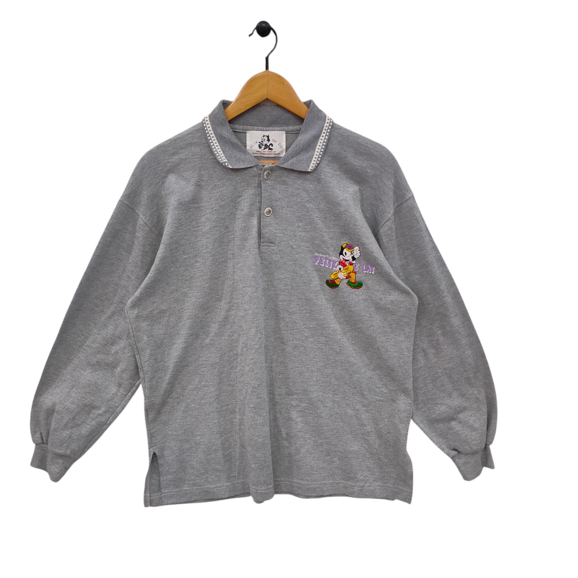 90s Felix the Cat Long Sleeve Polo Shirt Large Vintage Famous Cat
