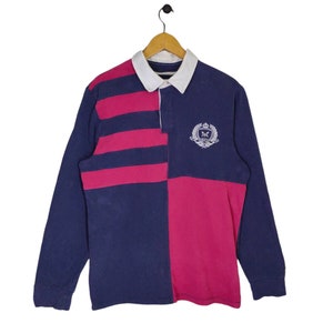 CCC Polo Shirt, Vintage Rugby, Stripes Shirt, Vtg 90s MCMLX Top Tee, Long sleeve T-shirt, Street Fashion, Red Navy Blue, Size L