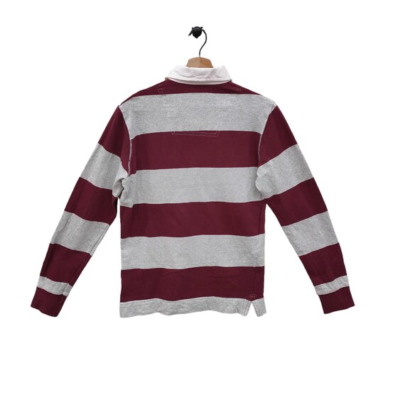 Front Row Sewn Stripe Long Sleeve Rugby Shirt - Burgundy/Navy, Heavy Jersey, Traditional Collar, Reinforced Cuffs - View #7