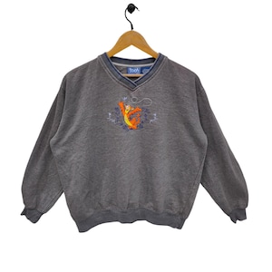 90's Winnie The Pooh Sweatshirt Medium Vintage Tigger Disney Character Sweater Jumper Pullover Crewneck Embroidery Fark Gray Size M
