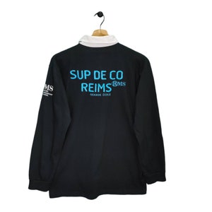 Reims Management School, Rugby Polo Shirt, Vintage Collared Shirt, Embroidery Logo, Long Sleeve, Black White, Size S