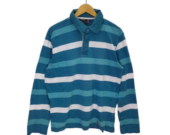 Vtg Quebramar, Vintage Rugby Polo Shirt, Koszulka w paski, Zielono-biały, Vtg 90s Top Tee, Koszulka z długim rękawem, Moda uliczna, Duży