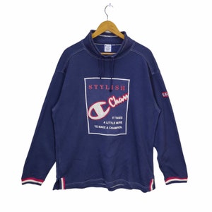 Champion Sweater Pullover Vintage Champion Embroidery Sweatshirt Jumper Blue Size