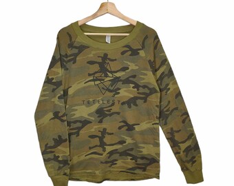 Camo Pullover Raglan Medium Vintage Alternative Long Sleeve Top Tee Tactical Military Tshirt Size M