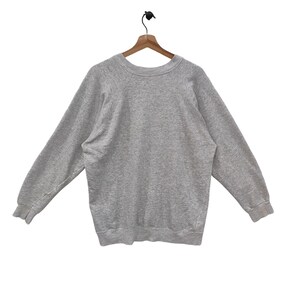 Sweat-shirt raglan vierge vintage des années 80 XL fabriqué aux États-Unis pour homme gris anthracite ras du cou - France