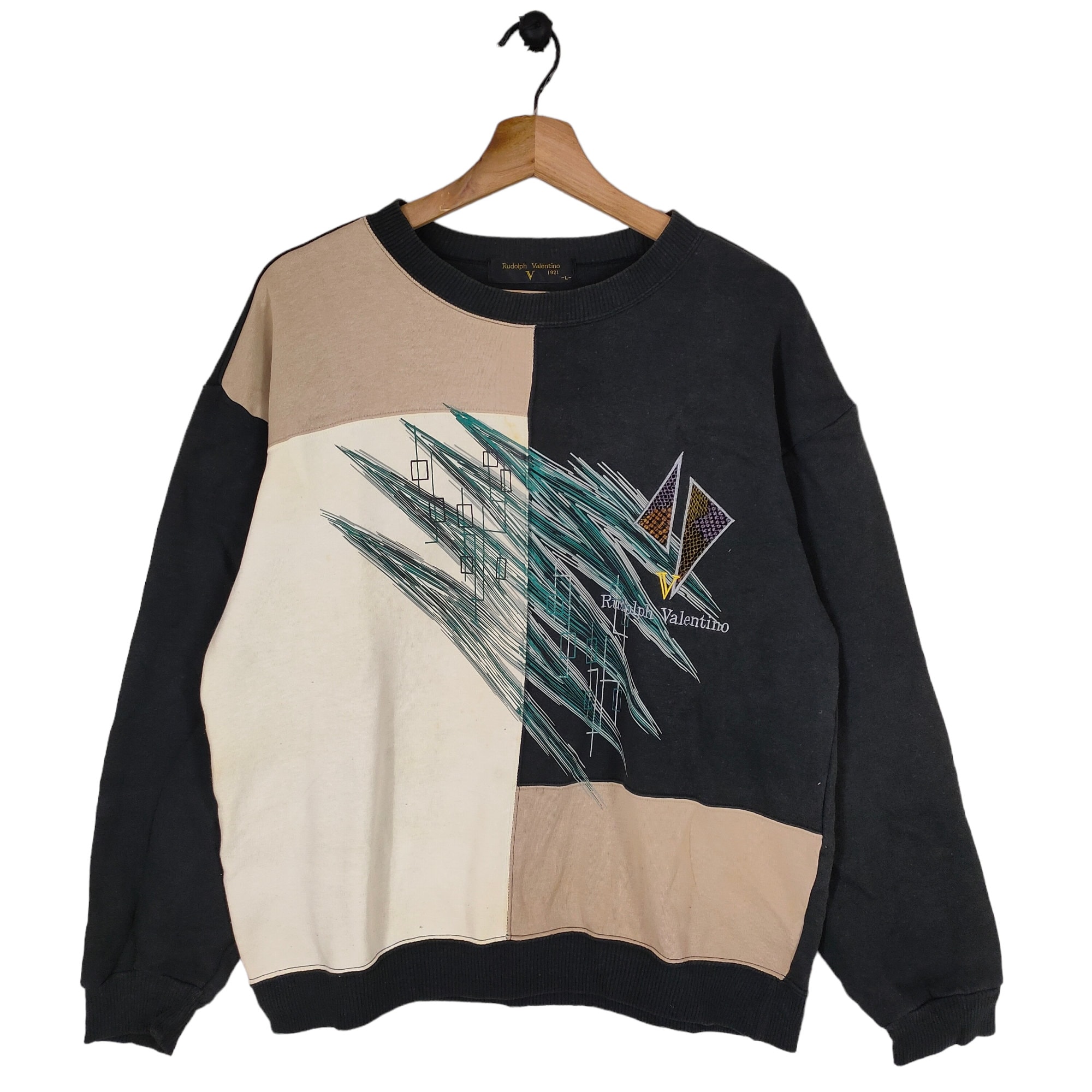 90s Rudolph Valentino Sweatshirt Large Vintage Colorblock Rudolph 