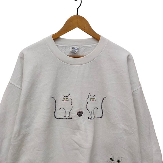 Y2K Kitten Sweatshirt X-Large Vintage Embroidery … - image 3