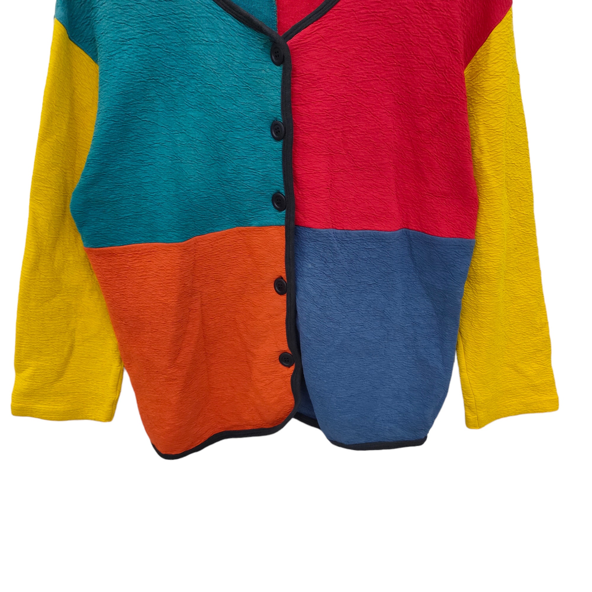 90s Colorblock Cardigan Sweater Medium Vintage Color Block