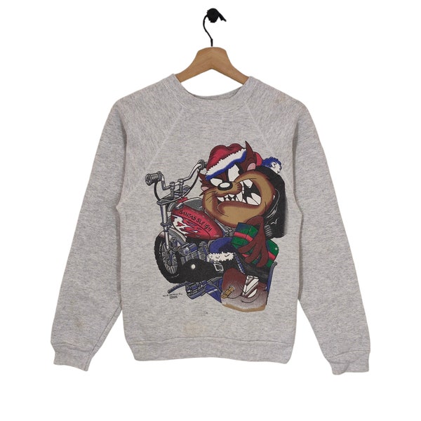 Sweat raglan Looney Tunes Noël des années 90 Tultex vintage 1995 Warner Bros Taz mania pull pull ras du cou