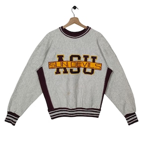 Moletom com gola redonda da Universidade Estadual do Arizona dos anos 90, grande, vintage, suéter universitário da ASU, folgado, marrom, cinza claro, tamanho G