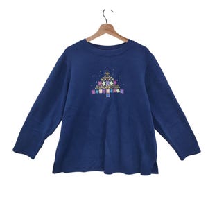 Y2K Christmas Sweatshirt X-Large Vintage Christmas Sweater Crewneck Navy Blue Size XL