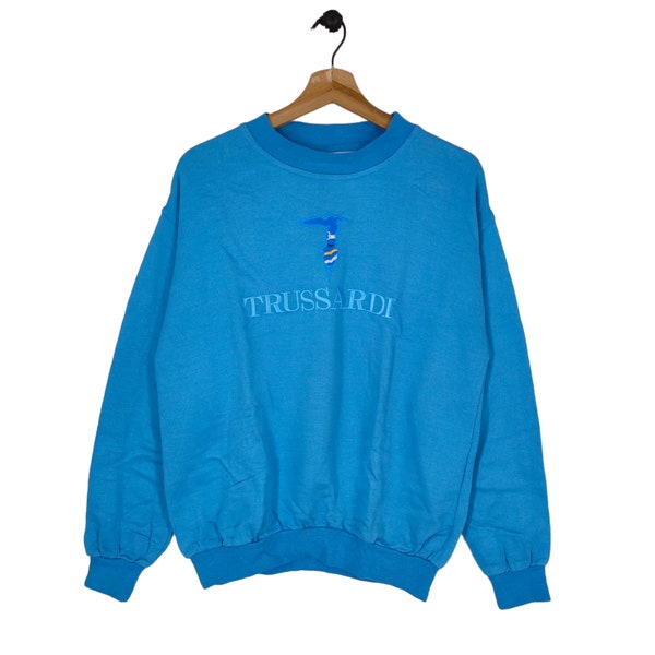 Vtg 90s Trussardi Sweatshirt Vintage Trussardi Embroidery Sweater Jumper Crewneck Blue