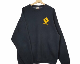 90s Vermont Moose Sweatshirt X-large Vintage Fruit of The Loom University of Vermont Sweater Jumper Pullover Crewneck Black Size XL