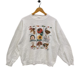 90s Mallard Duck Pumpkin Sunflower Vintage Tultex 1994 Thanksgiving Sweatshirt X-Large Vintage Sweater Crewneck White Womens Size XL