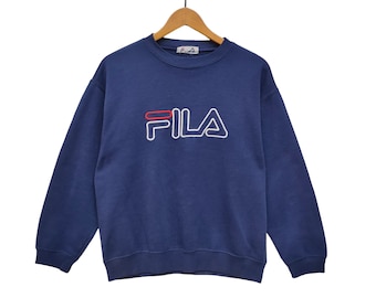 Vtg 80s Fila Crewneck Sweatshirt Large Vintage Fila Embroidery Sweater Jumper Pullover Navy Blue Size L